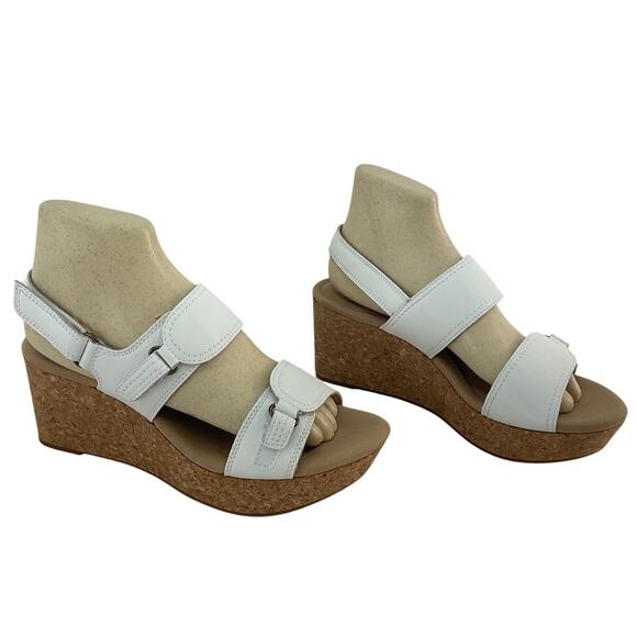 Clarks White Leather Slingback Platform Wedge Sandals Women's Size 9 Preowned - Picture 1 of 6